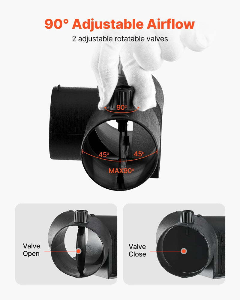 Dīzeļsildītāja savienotājs 59 mm, T-veida 3 virzienu gaisa ventilācijas savienotājs ar diviem 90° rotējamiem vārstiem, melns savienojums 2 kW dīzeļsildītājiem