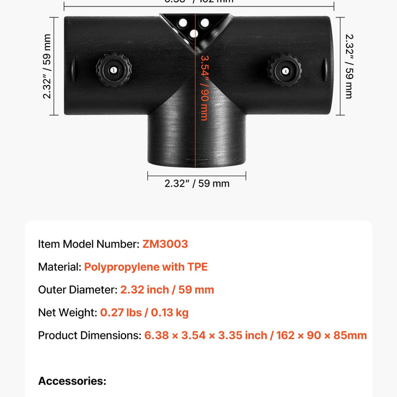 Dīzeļsildītāja savienotājs 59 mm, T-veida 3 virzienu gaisa ventilācijas savienotājs ar diviem 90° rotējamiem vārstiem, melns savienojums 2 kW dīzeļsildītājiem