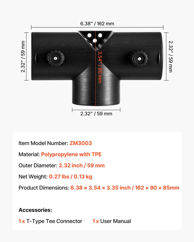 Dīzeļsildītāja savienotājs 59 mm, T-veida 3 virzienu gaisa ventilācijas savienotājs ar diviem 90° rotējamiem vārstiem, melns savienojums 2 kW dīzeļsildītājiem