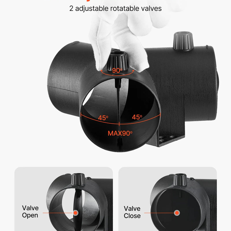 Dīzeļsildītāja savienotājs, 75 mm gaisa vada Y veida atzars ar 2 rotējošiem 90° vārstiem, melns savienojums 2 kW / 5 kW / 8 kW dīzeļsildītājiem