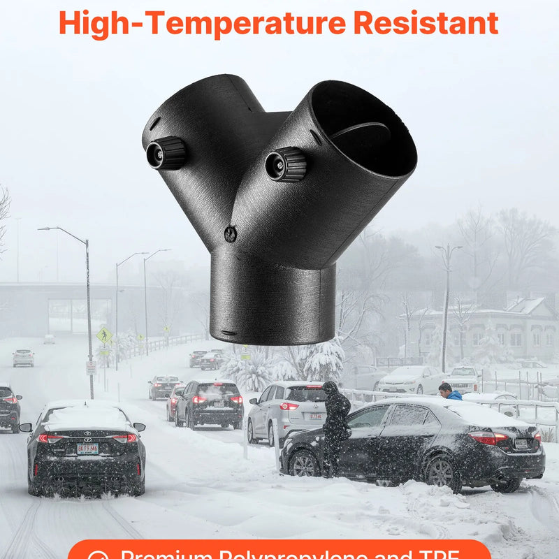 Dīzeļsildītāja savienotājs, 75 mm gaisa vada Y veida atzars ar 2 rotējošiem 90° vārstiem, melns savienojums 2 kW / 5 kW / 8 kW dīzeļsildītājiem