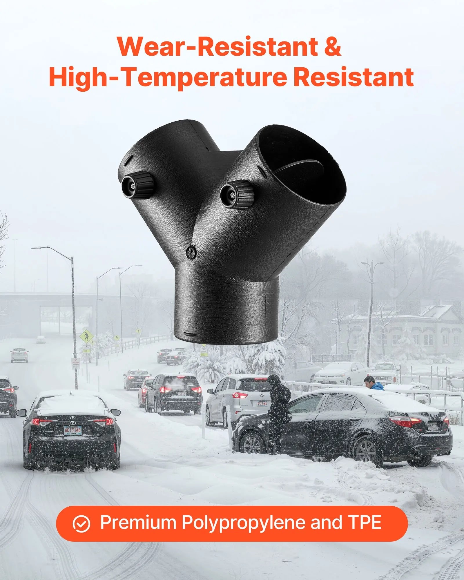 Dīzeļsildītāja savienotājs, 75 mm gaisa vada Y veida atzars ar 2 rotējošiem 90° vārstiem, melns savienojums 2 kW / 5 kW / 8 kW dīzeļsildītājiem