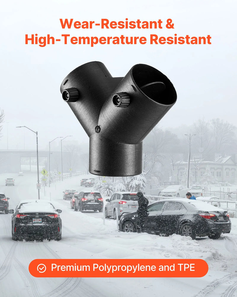 Dīzeļsildītāja savienotājs, 75 mm gaisa vada Y veida atzars ar 2 rotējošiem 90° vārstiem, melns savienojums 2 kW / 5 kW / 8 kW dīzeļsildītājiem