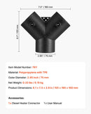 Dīzeļsildītāja savienotājs, 75 mm gaisa vada Y veida atzars ar 2 rotējošiem 90° vārstiem, melns savienojums 2 kW / 5 kW / 8 kW dīzeļsildītājiem