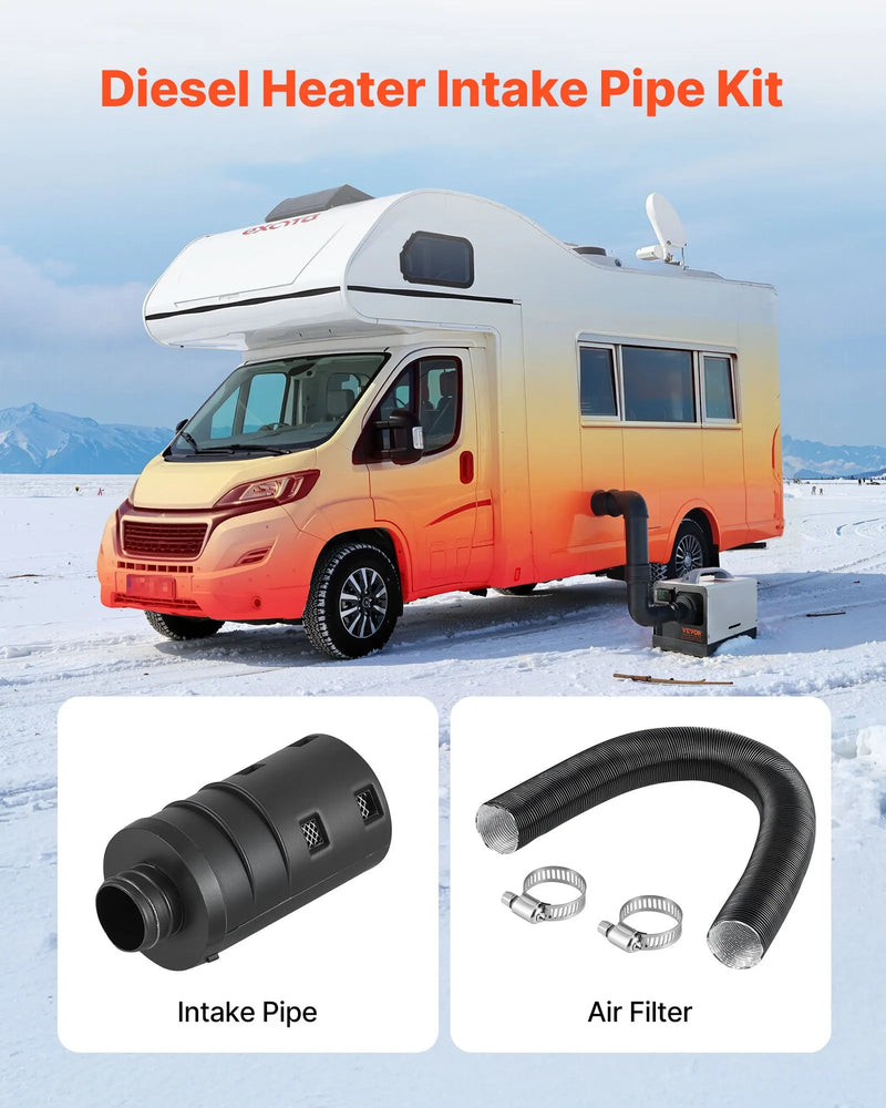 Комплект впускных труб дизельного отопителя, шланг воздуховода Ø 25 мм, растягивающаяся и гибкая труба глушителя впускного фильтра с хомутами, 2-8 кВт