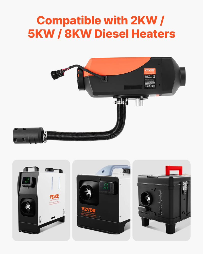 Комплект впускных труб дизельного отопителя, шланг воздуховода Ø 25 мм, растягивающаяся и гибкая труба глушителя впускного фильтра с хомутами, 2-8 кВт