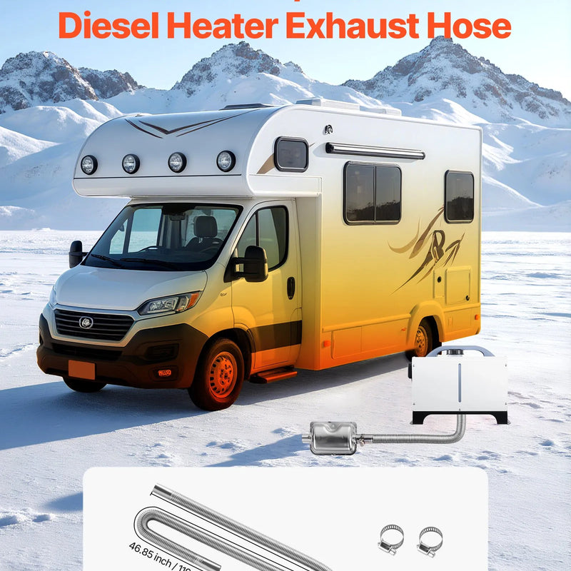 Выхлопной шланг, гибкий шланг для дизельного отопителя из нержавеющей стали 1200 мм с 2 хомутами, комплект принадлежностей для дизельного отопителя, совместим с дизельными отопителями мощностью 2-8 кВт