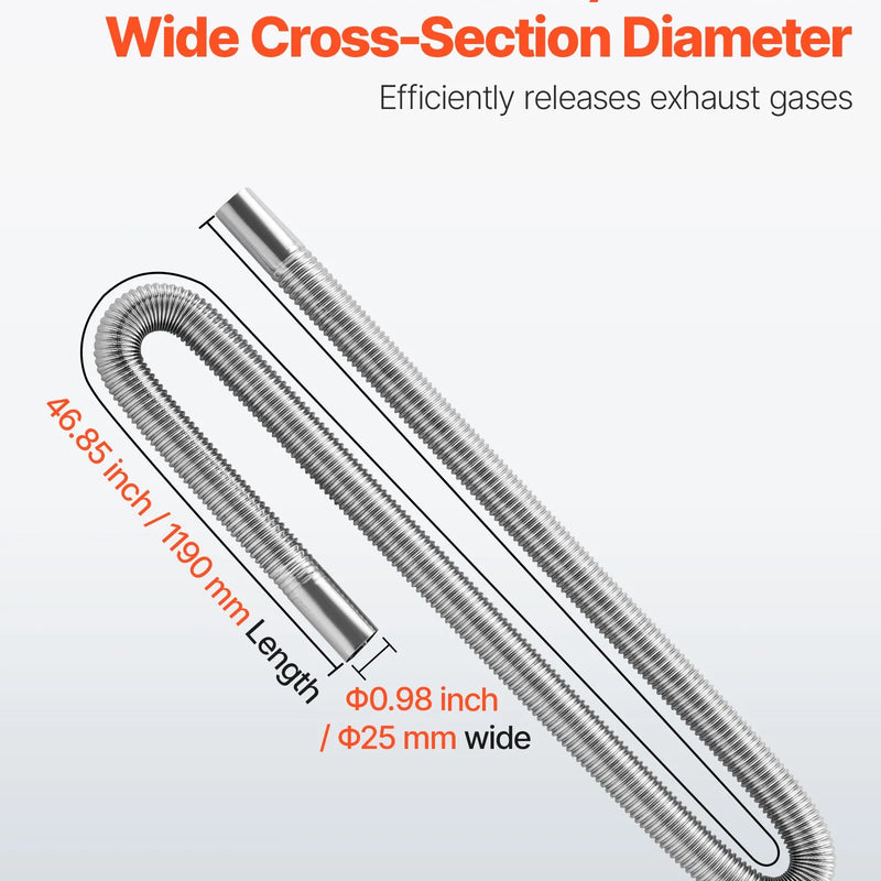 Выхлопной шланг, гибкий шланг для дизельного отопителя из нержавеющей стали 1200 мм с 2 хомутами, комплект принадлежностей для дизельного отопителя, совместим с дизельными отопителями мощностью 2-8 кВт