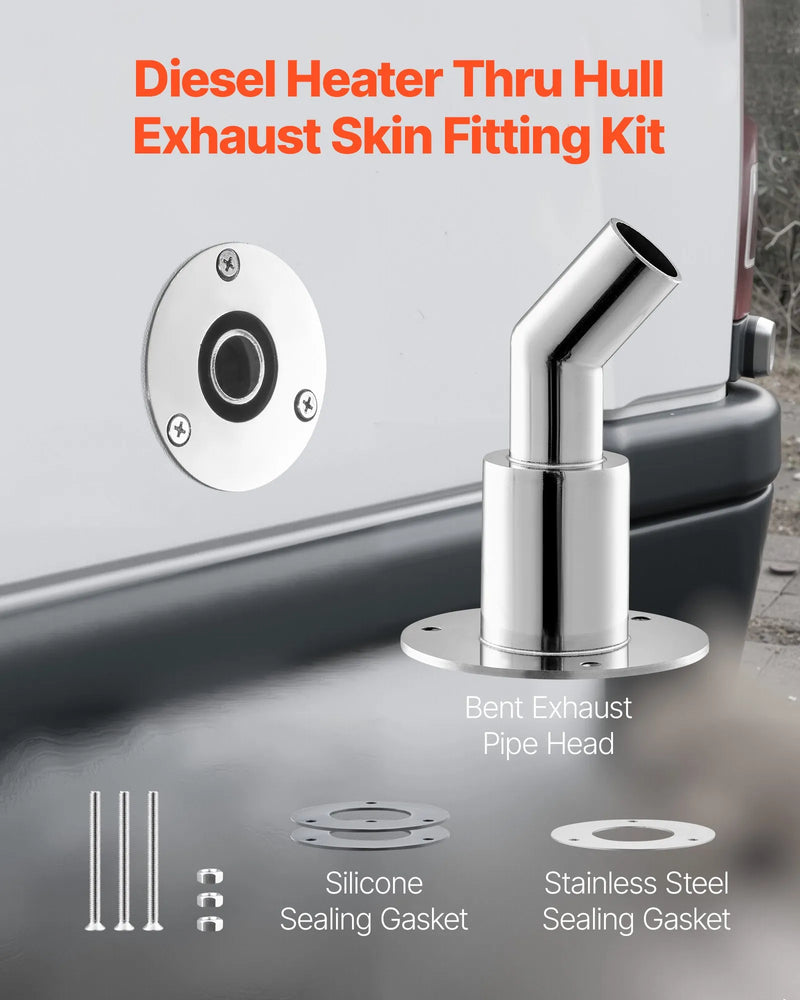 Izplūdes korpusa savienojums 24 mm dīzeļsildītājam, leņķa tipa izplūdes caurules savienojums ar skrūvēm, uzgriežņiem un blīvi, piemērots 2 kW, 5 kW un 8 kW dīzeļsildītājiem, izgatavots no 316 nerūsējošā tērauda