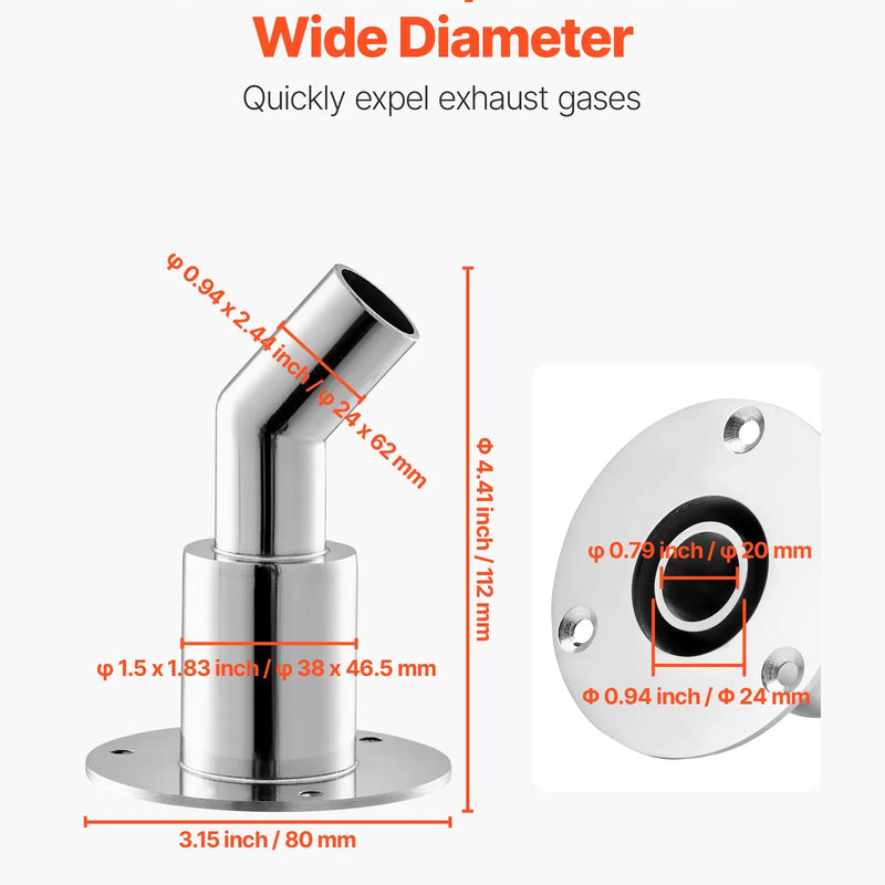 Izplūdes korpusa savienojums 24 mm dīzeļsildītājam, leņķa tipa izplūdes caurules savienojums ar skrūvēm, uzgriežņiem un blīvi, piemērots 2 kW, 5 kW un 8 kW dīzeļsildītājiem, izgatavots no 316 nerūsējošā tērauda