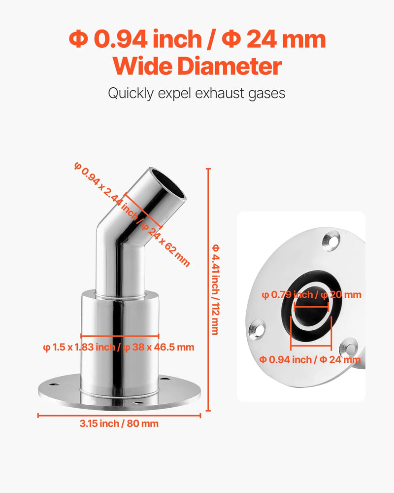 Izplūdes korpusa savienojums 24 mm dīzeļsildītājam, leņķa tipa izplūdes caurules savienojums ar skrūvēm, uzgriežņiem un blīvi, piemērots 2 kW, 5 kW un 8 kW dīzeļsildītājiem, izgatavots no 316 nerūsējošā tērauda
