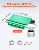 VEVOR dīzeļsildītāja klusinātājs, 24 mm uzlabots izpūtēja klusinātājs ar 2 skavām un skrūvēm, alumīnija sakausējuma izpūtēja trokšņu slāpētājs 2 kW, 5 kW un 8 kW dīzeļsildītājiem