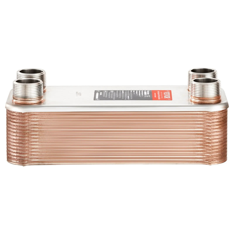 VEVOR lodētais plākšņu siltummainis, 5" × 12" (127 × 305 mm), 30 plāksnes, vara un 316L nerūsējošā tērauda ūdens–ūdens siltummainis grīdas apkurei, ūdens sildīšanai, sniega kausēšanai un alus dzesēšanai