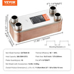 VEVOR lodētais plākšņu siltummainis, 5" × 12" (127 × 305 mm), 30 plāksnes, vara un 316L nerūsējošā tērauda ūdens–ūdens siltummainis grīdas apkurei, ūdens sildīšanai, sniega kausēšanai un alus dzesēšanai