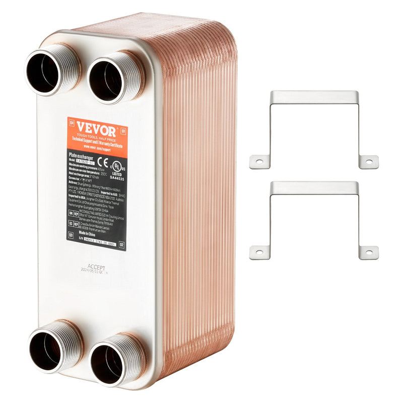 VEVOR 50 Plates Siltummaiņas Ierīce 4*25,4 mm- 25,4 mm MNPT Pieslēgumi 12,7 x 30,5 cm Svarīga Brazētā 316L Nerūsējošā Tērauda