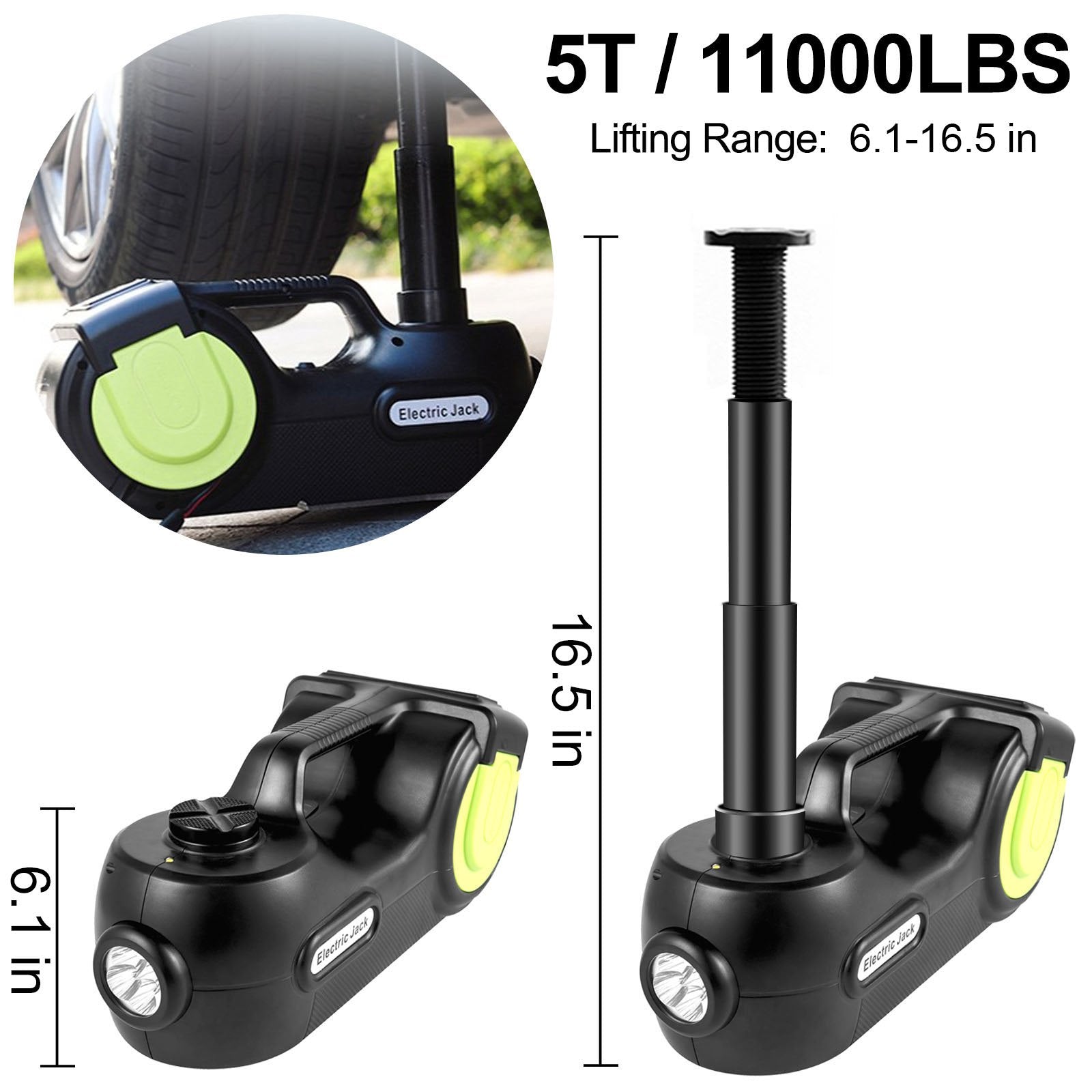 VEVOR elektriskais auto domkrats 5 t ar trieciena atslēgu un LED apgaismojumu, hidraulisks, pacelšanas augstums 155–530 mm, piemērots SUV, MPV, vieglajiem auto un kravas auto remontam