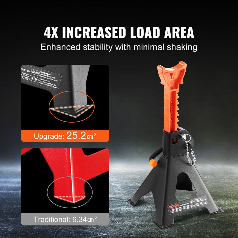 VEVOR domkratu statīvi, 3 t celtspēja, dubultā fiksācija, augstums regulējams no 275 līdz 415 mm, piemēroti SUV, pikapiem, automašīnām un UTV/ATV, sarkani, 1 pāris