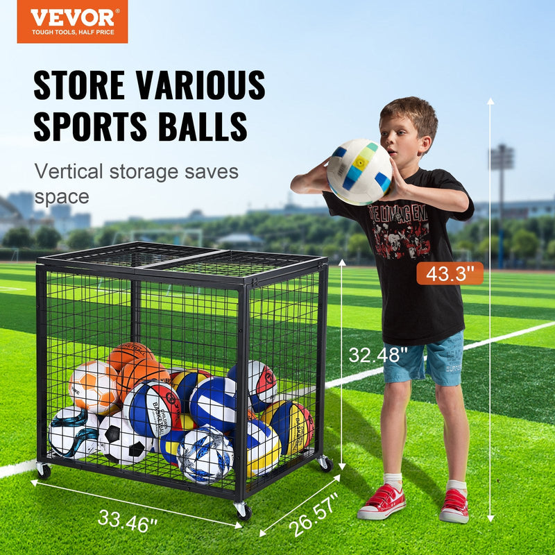 VEVOR Ritošais Sporta Bumbu Uzglabāšanas Grozs ar Aizslēdzamiem Dubultajiem Vākiem | Sporta Aprīkojuma Organizētājs Iekštelpām un Āra Lietošanai | Tērauda Uzglabāšanas Statīvs Garāžām, Spēļu Grupām, Sporta Zālēm un Skolām