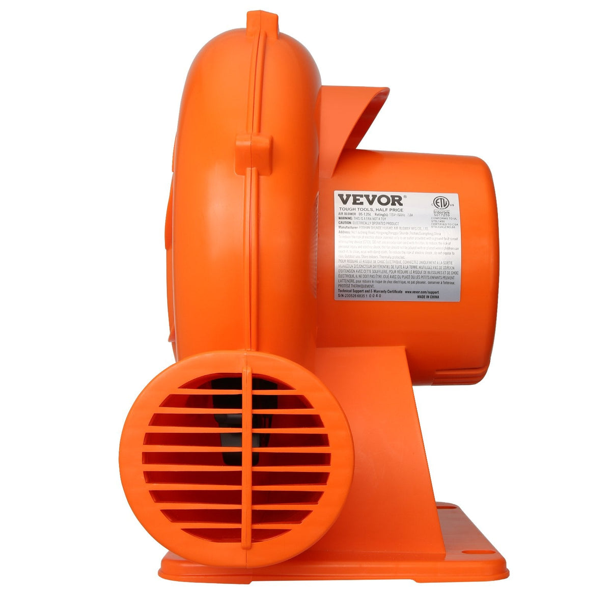 VEVOR ventilators piepūšamām batutu atrakcijām, 900 W jauda, gaisa plūsma 550 m³/h – piemērots piepūšamo konstrukciju ātrai un efektīvai piepildīšanai ar gaisu.