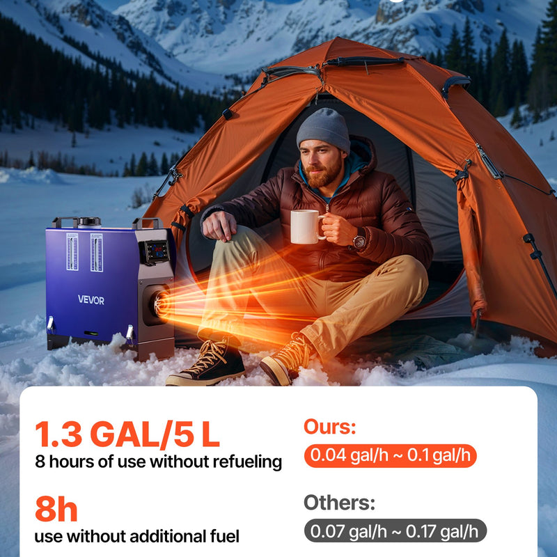 Dīzeļsildītājs 8 kW, DC 12V, pārnēsājams ar tālvadību, LCD ekrānu un 5 L tvertni