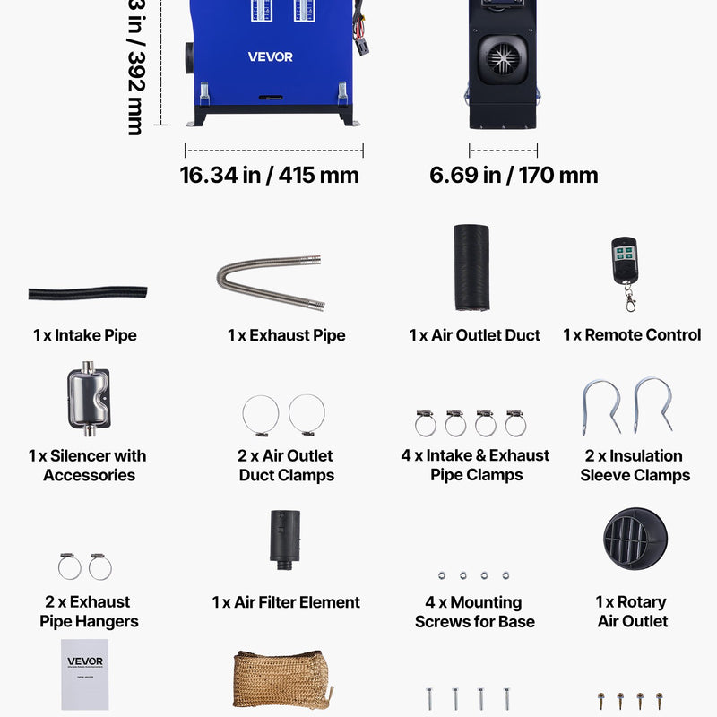 Dīzeļsildītājs 8 kW, DC 12V, pārnēsājams ar tālvadību, LCD ekrānu un 5 L tvertni