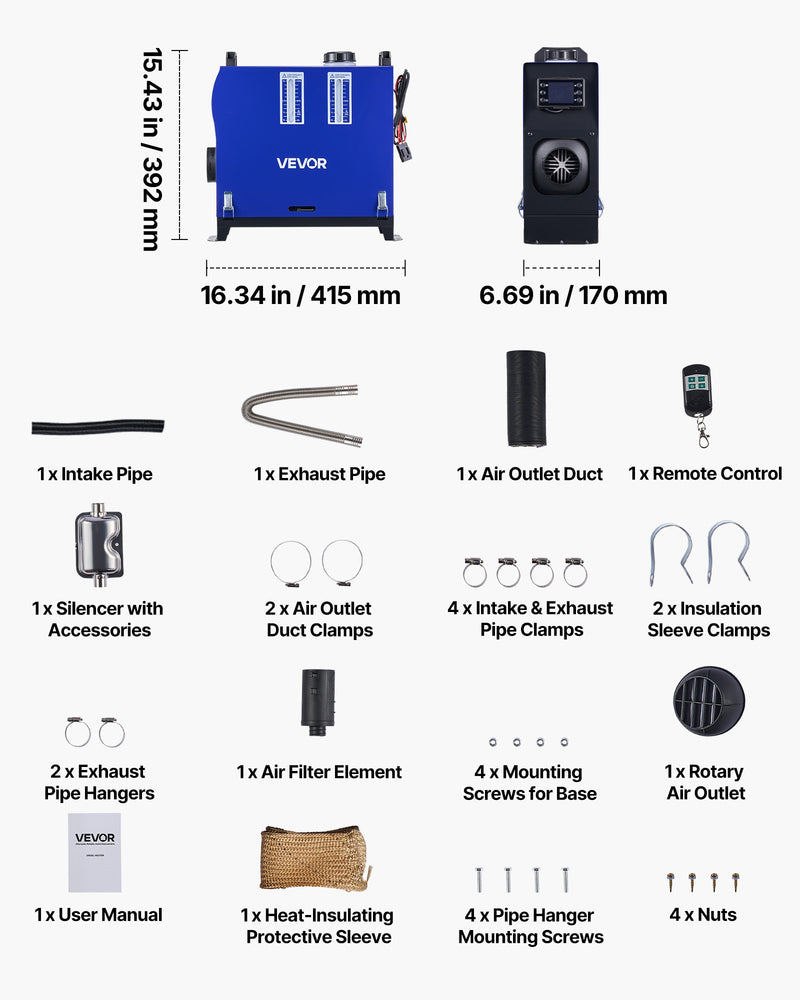Dīzeļsildītājs 8 kW, DC 12V, pārnēsājams ar tālvadību, LCD ekrānu un 5 L tvertni