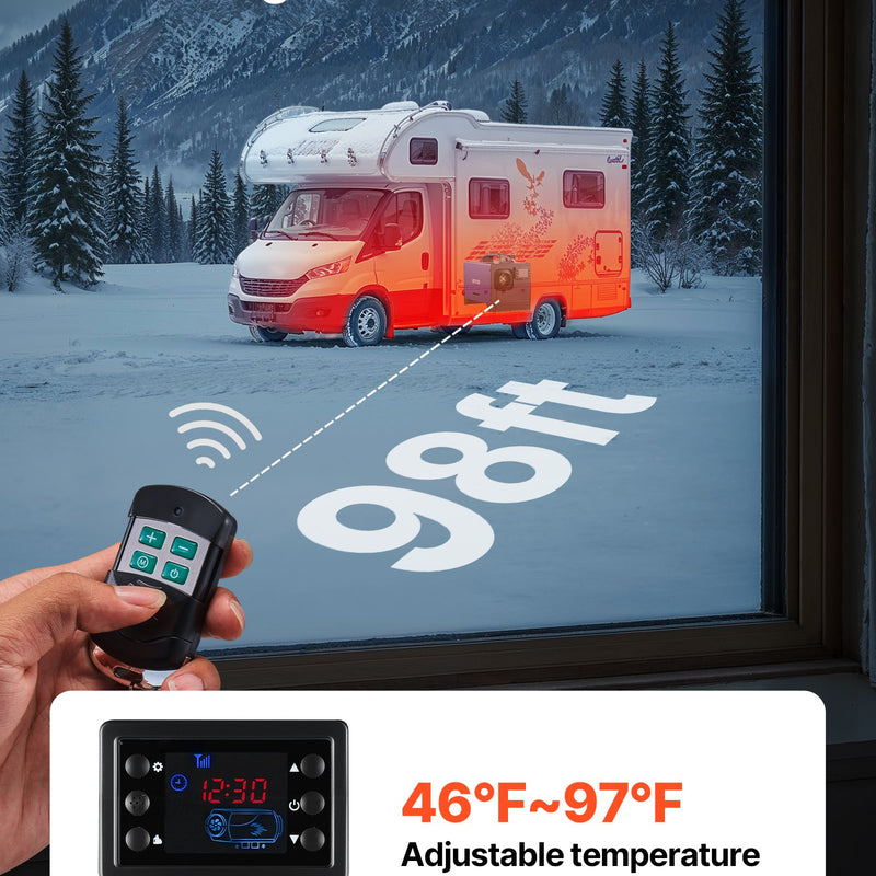 Dīzeļdegvielas gaisa sildītājs 8 kW, DC 12 V, pārnēsājams “All in One” ar tālvadības pulti un LCD displeju, ātra uzsildīšana, zems trokšņa līmenis, 5 L degvielas tvertne automašīnām, kemperiem, furgoniem, traktoriem un kravas automašīnām