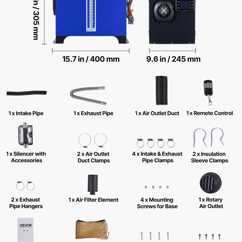 Dīzeļdegvielas gaisa sildītājs 8 kW, DC 12 V, pārnēsājams “All in One” ar tālvadības pulti un LCD displeju, ātra uzsildīšana, zems trokšņa līmenis, 5 L degvielas tvertne automašīnām, kemperiem, furgoniem, traktoriem un kravas automašīnām