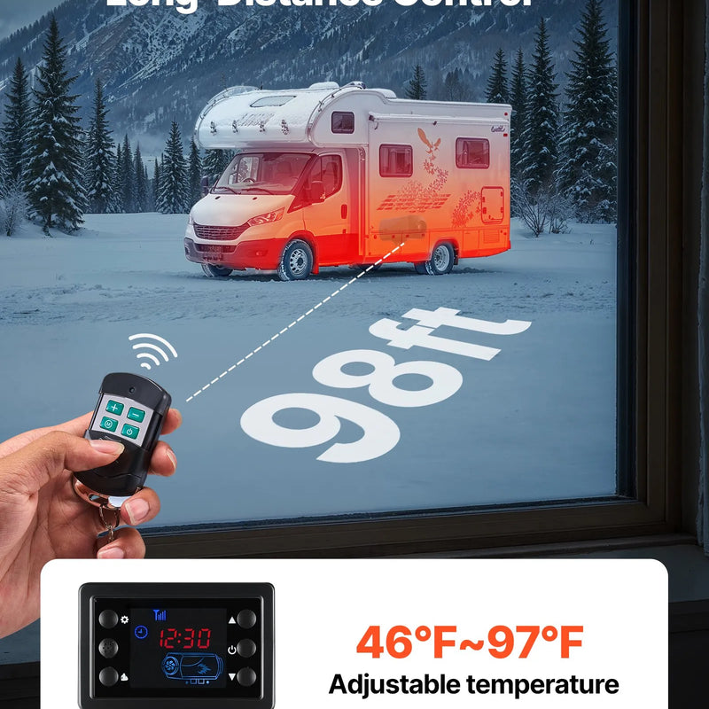 Dīzeļdegvielas sildītājs, 8 kW, DC 12 V, pārnēsājams gaisa sildītājs ar tālvadību un LCD ekrānu, ātra uzsildīšana, zems trokšņa līmenis, 10 l degvielas tvertne, piemērots automašīnām, furgoniem, kemperiem un kravas auto