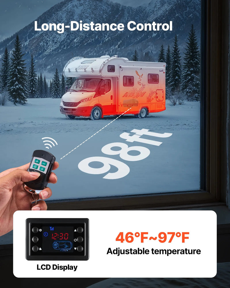 Dīzeļdegvielas sildītājs, 8 kW, DC 12 V, pārnēsājams gaisa sildītājs ar tālvadību un LCD ekrānu, ātra uzsildīšana, zems trokšņa līmenis, 10 l degvielas tvertne, piemērots automašīnām, furgoniem, kemperiem un kravas auto