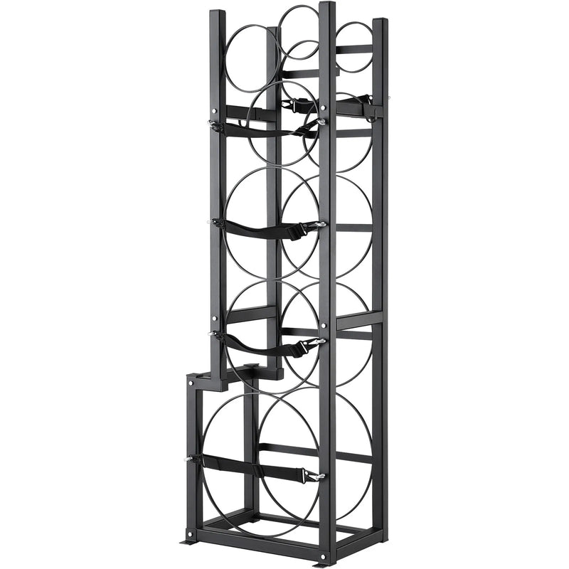 Gāzes konteineru plaukts, ar ietilpību 1 × 22,7 kg, 2 × 13,6 kg un 3 mazi baloni, 39,5 × 33 × 126,5 cm, uzglabāšanai un transportēšanai (Freons, skābeklis, slāpeklis u.c.)