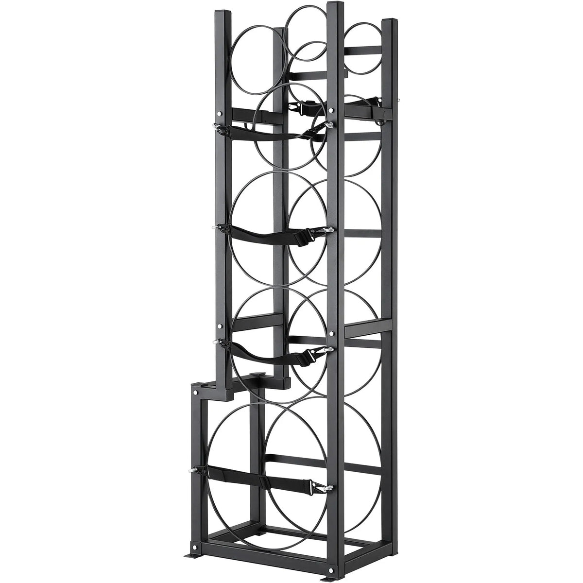Gāzes konteineru plaukts, ar ietilpību 1 × 22,7 kg, 2 × 13,6 kg un 3 mazi baloni, 39,5 × 33 × 126,5 cm, uzglabāšanai un transportēšanai (Freons, skābeklis, slāpeklis u.c.)
