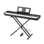 VEVOR digitālā klaviatūra ar 88 pilnsvara taustiņiem, elektriskās klavieres ar divkāršo klaviatūras režīmu un iebūvētiem skaļruņiem, X statīvu, sustain pedāli, ieraksta funkciju, 280 tembriem un bezvadu savienojumu, iesācējiem, melnā krāsā