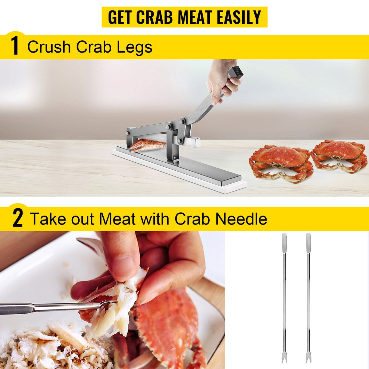 VEVOR Akmeņu krabju šķeltnis ar 2 jūras velšu dakšiņām, alumīnija un nerūsējošā tērauda konstrukcija
