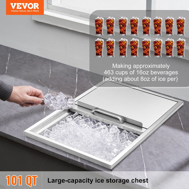 VEVOR 686 x 457 x 533 mm nerūsējošā tērauda ledus kaste ar vāku