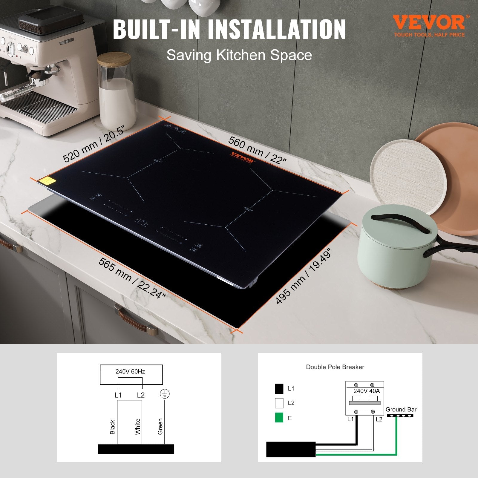 VEVOR 61 cm elektriskā plīts, 4 degļi, keramiskā stikla virsma, skārienvadība
