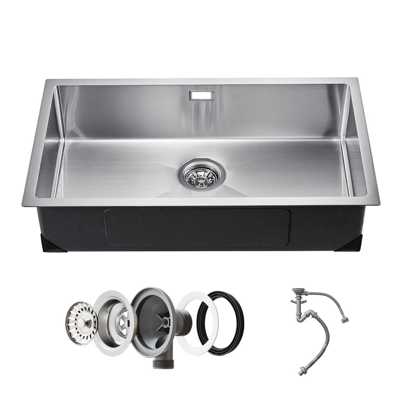 VEVOR 76 cm nerūsējošā tērauda virtuves izlietne (viena bļoda, undermount/drop-in, bāra tipa)