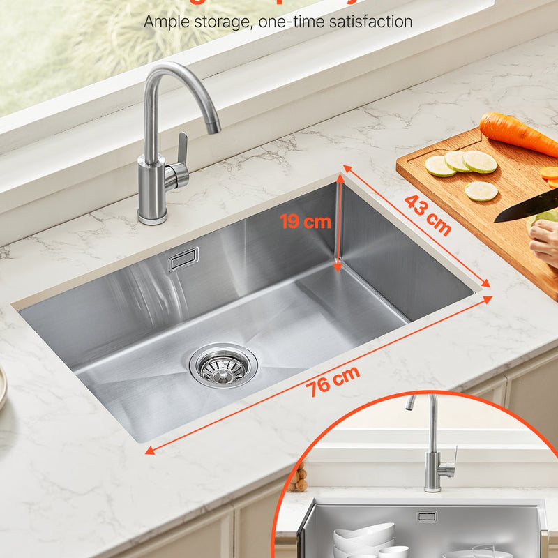 VEVOR 76 cm nerūsējošā tērauda virtuves izlietne (viena bļoda, undermount/drop-in, bāra tipa)