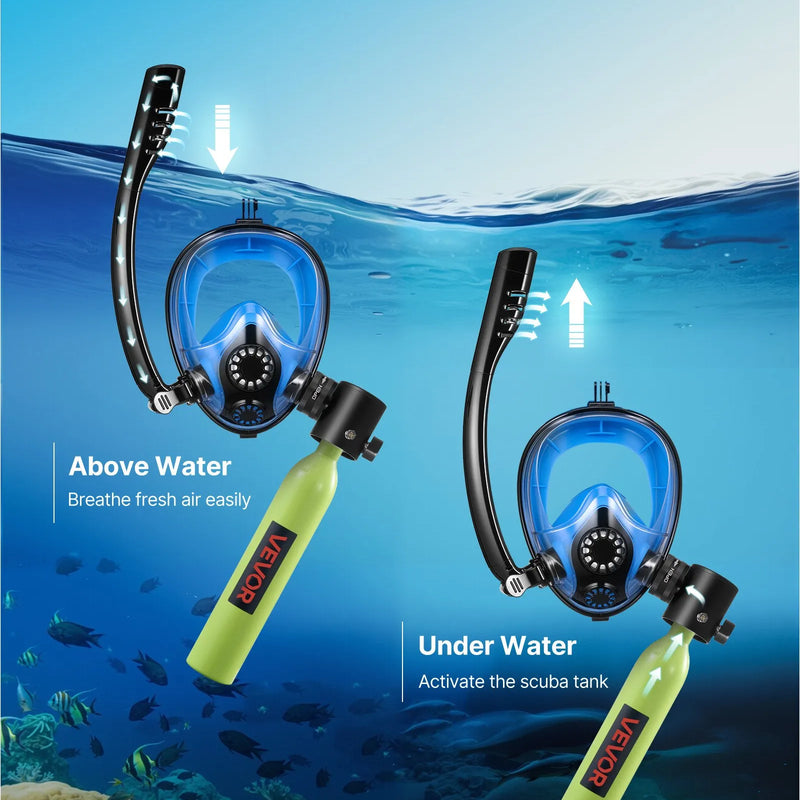 VEVOR mini niršanas balons ar zemūdens masku, 0,5 L pārnēsājams niršanas balons zemūdens elpošanai, atkārtoti lietojams plaušu niršanas cilindrs līdz 10 minūšu niršanai, avārijas glābšanas mazais balons ar sūkni snorkelēšanai