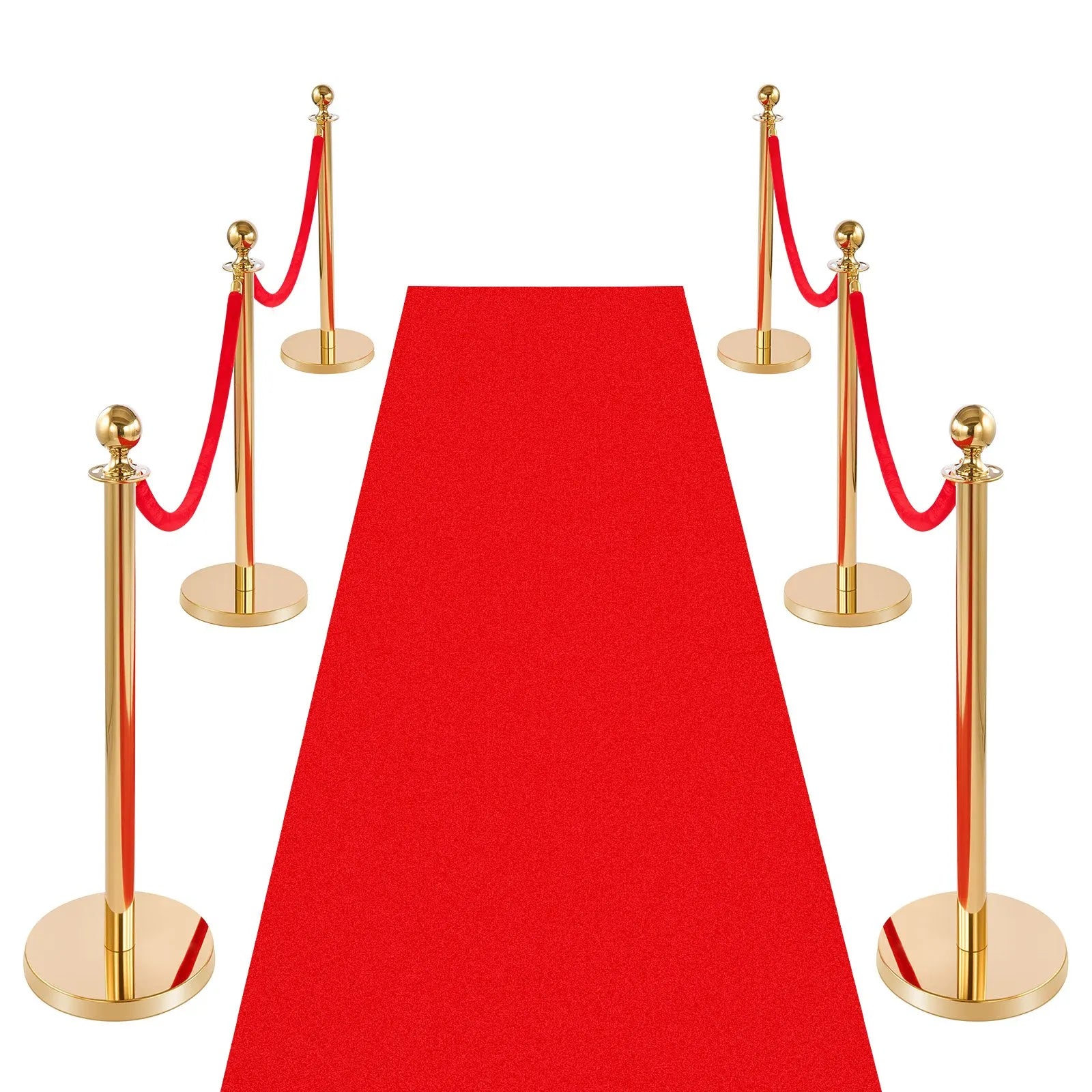 VEVOR Barriers Set, 6-piece crowd control barrier set with red carpet, 4 red velvet ropes, gold-colored stainless steel posts with hollow bases for theaters, parties, weddings, and exhibitions