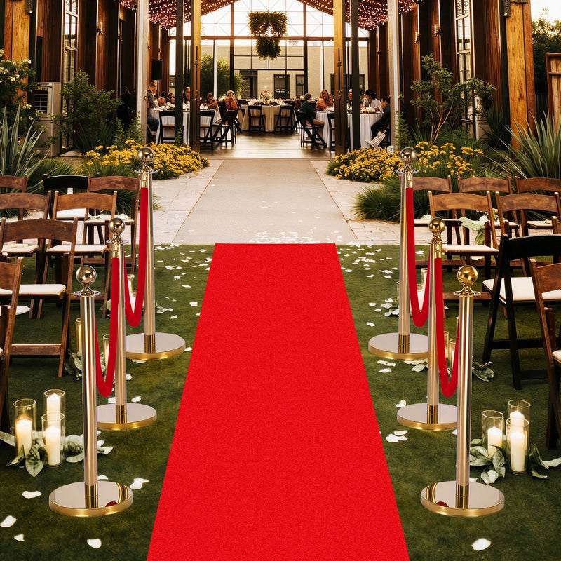 VEVOR norobežojošo stabu komplekts, 6 gab. cilvēku plūsmas kontroles barjeru komplekts ar sarkanu paklāju, 4 sarkanas samta virves, nerūsējošā tērauda zelta krāsas stabi ar dobu pamatni rindām teātriem, ballītēm, kāzām un izstādēm