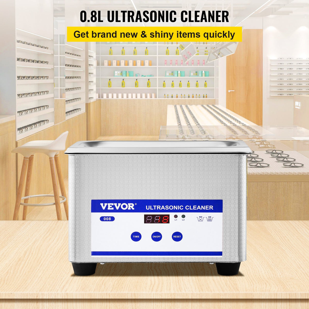VEVOR 0,8 L ultraskaņas tīrītājs ar digitālu taimeri un sildītāju, 35 W nerūsējošā tērauda ierīce rotaslietu, briļļu un citu priekšmetu tīrīšanai – piemērots komerciālai un mājas lietošanai