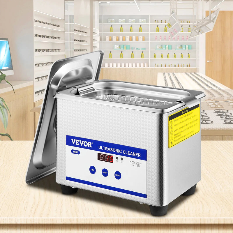 VEVOR 0,8 L ultrahelipuhasti koos digitaalse taimeri ja soojendajaga, 35 W roostevabast terasest seade ehete, klaaside ja muude esemete puhastamiseks - sobib kasutamiseks nii kaubanduses kui ka kodus.