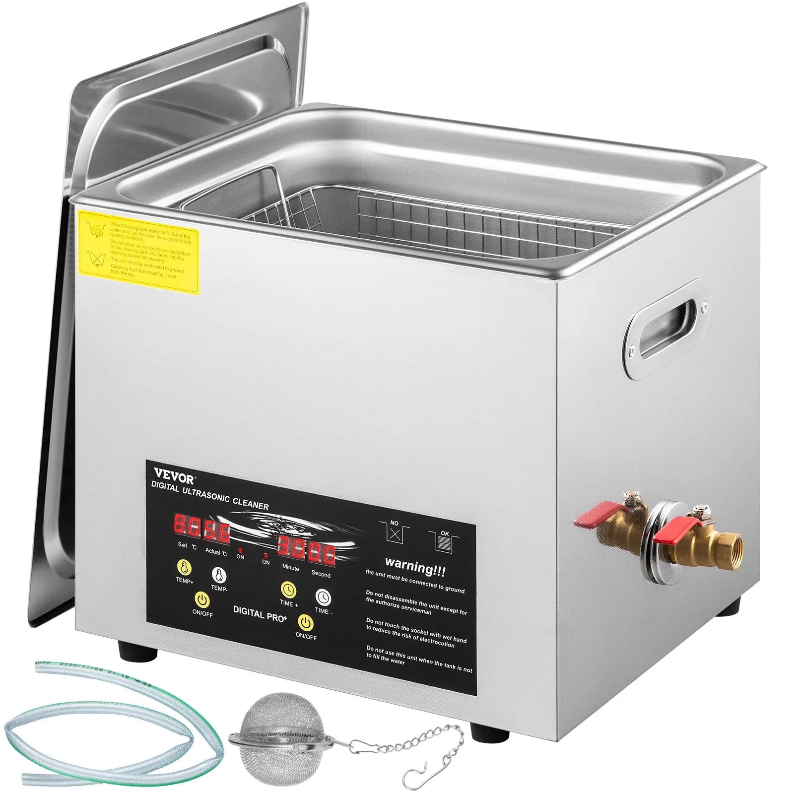 VEVOR 10 l uzlabots ultraskaņas tīrītājs (400 W sildītājs, 240 W ultraskaņas jauda), profesionāls digitālais laboratorijas ultraskaņas tīrītājs ar sildītāju un taimeri detaļu un instrumentu tīrīšanai
