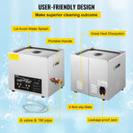 VEVOR 10 l uzlabots ultraskaņas tīrītājs (400 W sildītājs, 240 W ultraskaņas jauda), profesionāls digitālais laboratorijas ultraskaņas tīrītājs ar sildītāju un taimeri detaļu un instrumentu tīrīšanai