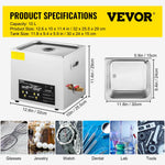 VEVOR 10 l uzlabots ultraskaņas tīrītājs (400 W sildītājs, 240 W ultraskaņas jauda), profesionāls digitālais laboratorijas ultraskaņas tīrītājs ar sildītāju un taimeri detaļu un instrumentu tīrīšanai