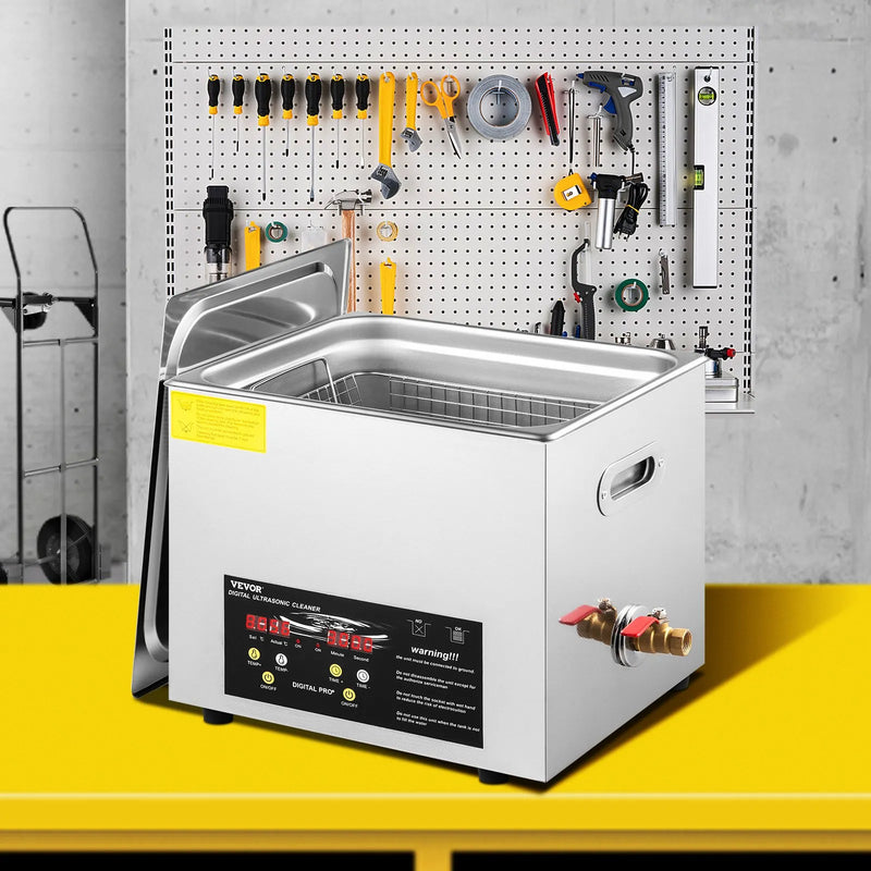VEVOR 10 l uzlabots ultraskaņas tīrītājs (400 W sildītājs, 240 W ultraskaņas jauda), profesionāls digitālais laboratorijas ultraskaņas tīrītājs ar sildītāju un taimeri detaļu un instrumentu tīrīšanai