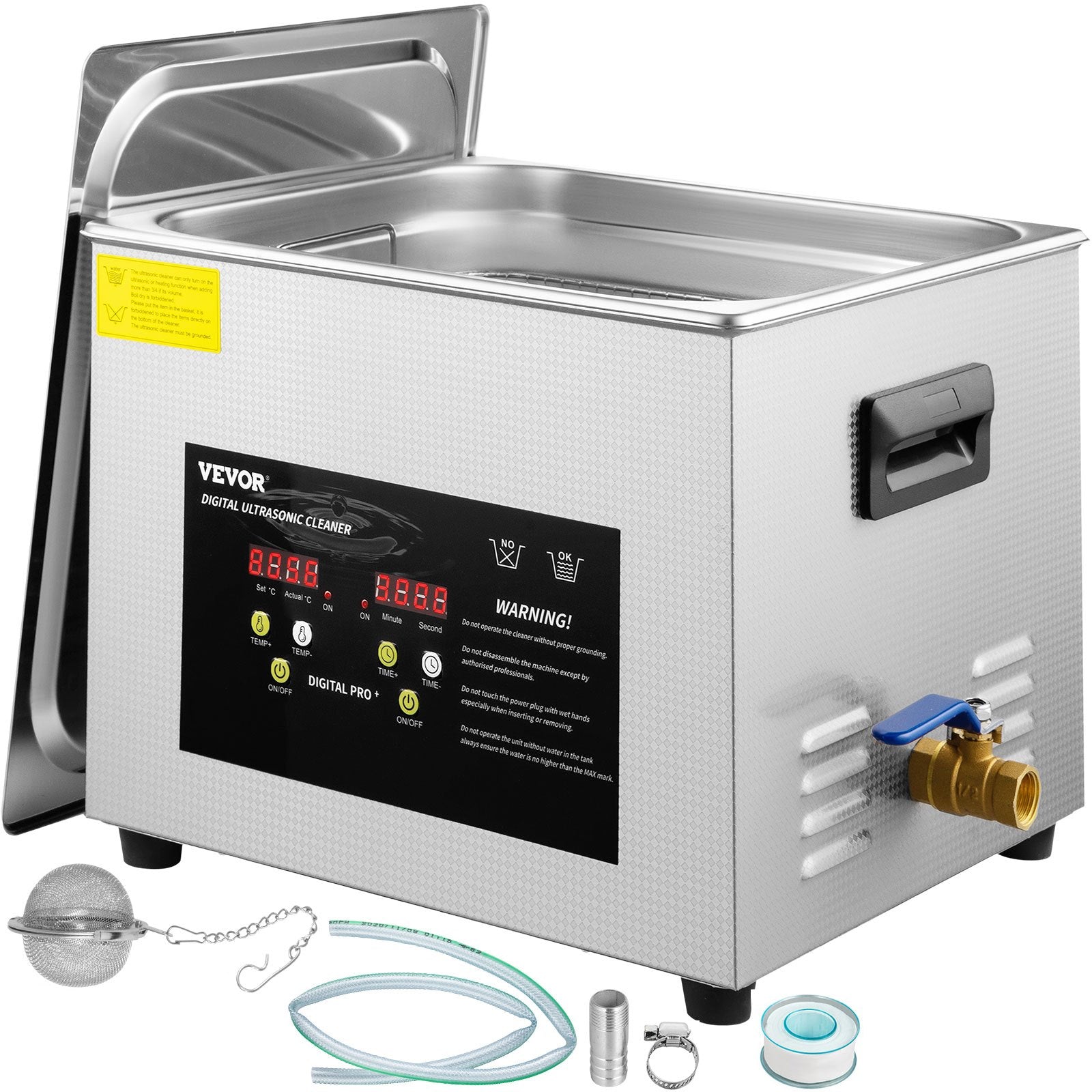 VEVOR 15 l uzlabots ultraskaņas tīrītājs (600 W sildītājs, 360 W ultraskaņa) profesionāls digitāls laboratorijas detaļu tīrītājs ar sildīšanu un taimeri stikla un zobārstniecības instrumentu tīrīšanai