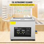 VEVOR 15 l uzlabots ultraskaņas tīrītājs (600 W sildītājs, 360 W ultraskaņa) profesionāls digitāls laboratorijas detaļu tīrītājs ar sildīšanu un taimeri stikla un zobārstniecības instrumentu tīrīšanai