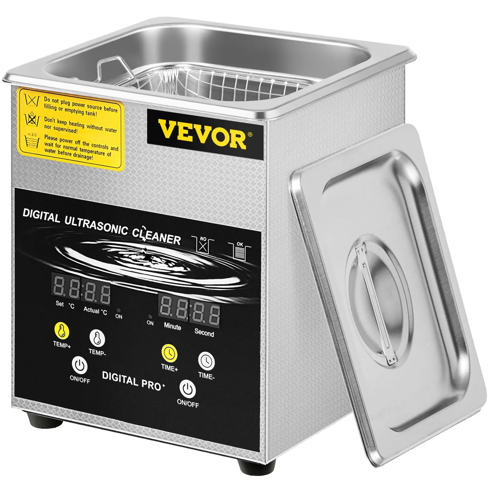 VEVOR 2 l uzlabots ultraskaņas tīrītājs (100 W sildītājs, 60 W ultraskaņa), profesionāls digitāls laboratorijas ultraskaņas detaļu tīrītājs ar sildīšanu un taimeri juvelierizstrādājumu, briļļu un detaļu tīrīšanai
